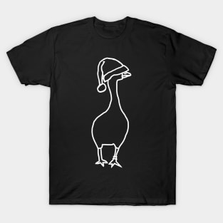 Minimal White Line Gaming Goose Wears Stolen Christmas Santa Hat T-Shirt